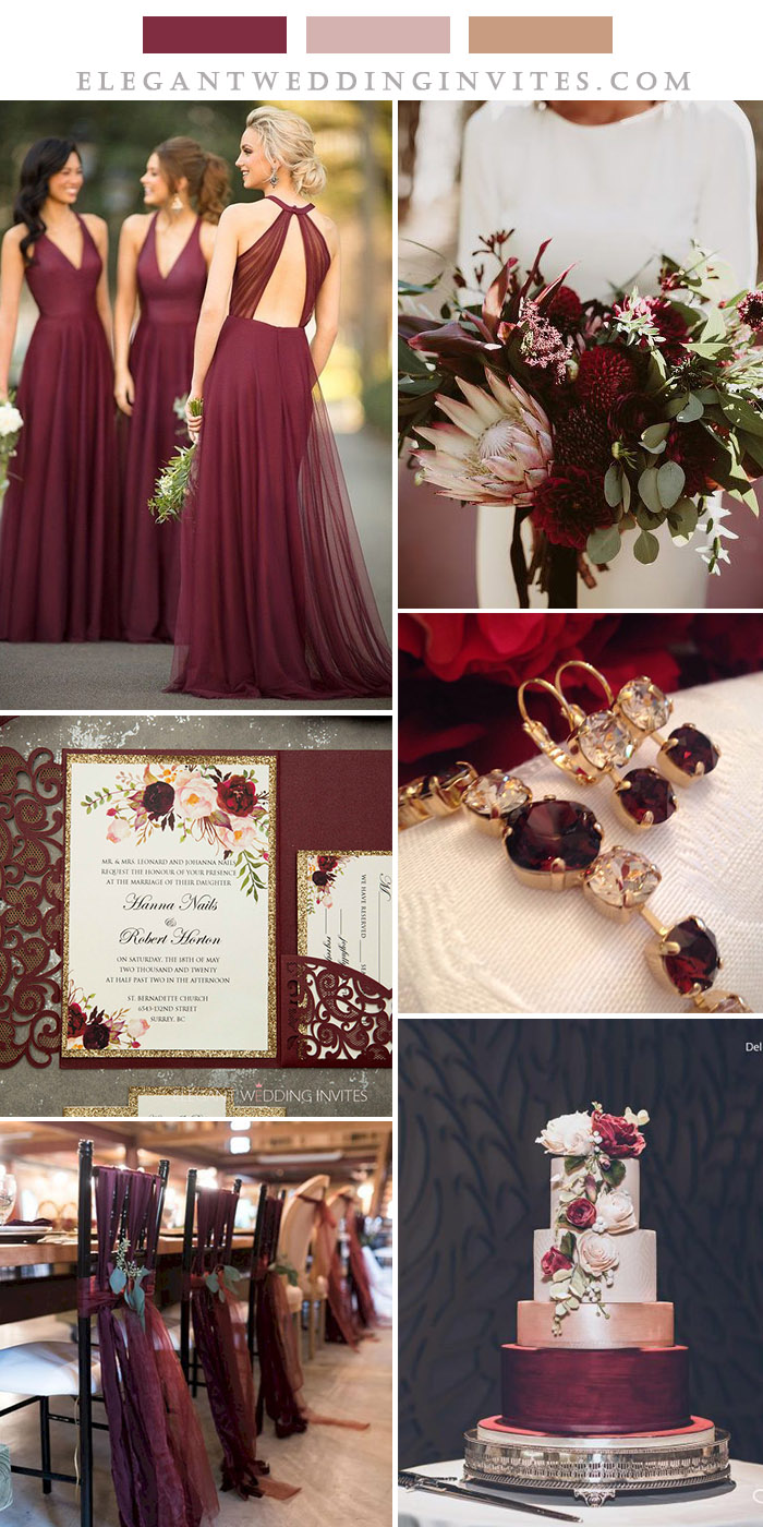 5 Pretty Wedding Colors Inspired by EWI New Tri-Folded Laser Cut Invites -   18 wedding Burgundy and gold ideas