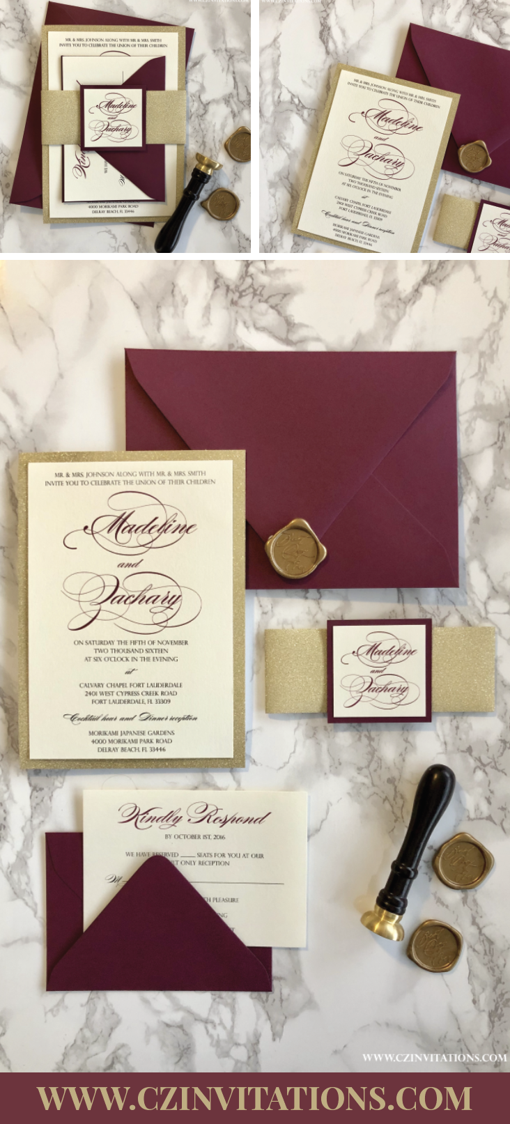 Burgundy Wedding Invitation, Burgundy and Gold Glitter Pocket Wedding Invitation, Marsala Invitation, Wine Invitation -   18 wedding Burgundy and gold ideas