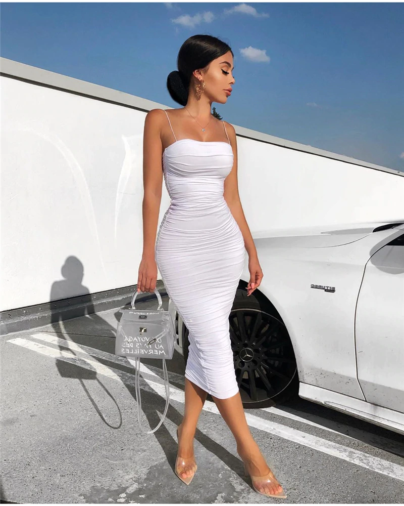 US $19.51 49% OFF|NewAsia Double Layers Sexy Summer Dress 2019 Pink Women Night Dresses Tight Long Party Bodycon Dress Vintage Ruched Midi Dress|Dresses| |  - AliExpress -   18 white dress Tight ideas