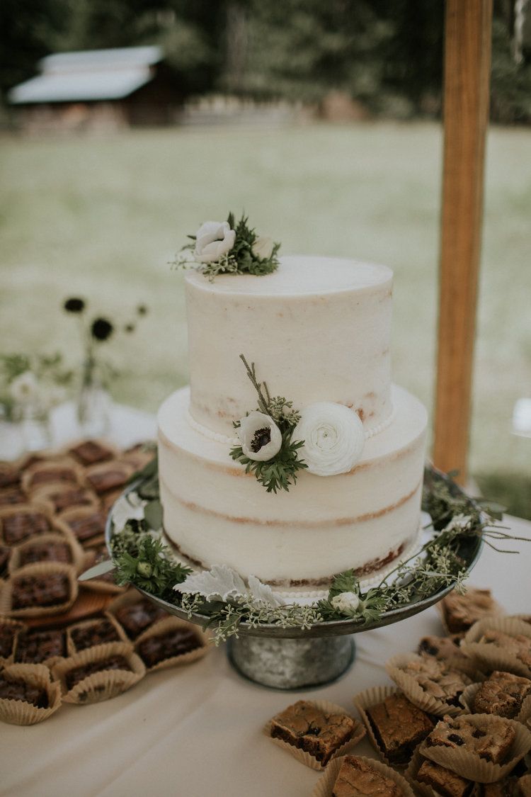 White Semi Naked Buttercream Wedding Cake with White Flowers and Greenery -   21 cake White rustic ideas