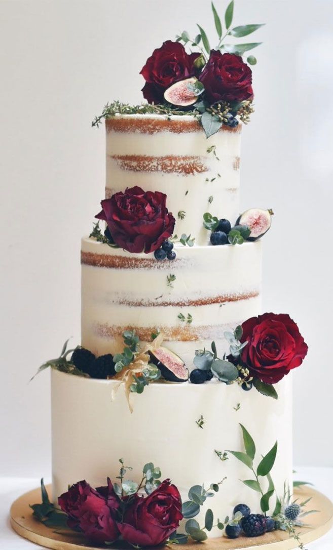 Beautiful autumn wedding cake - Two tier semi-naked wedding cake -   21 cake White rustic ideas