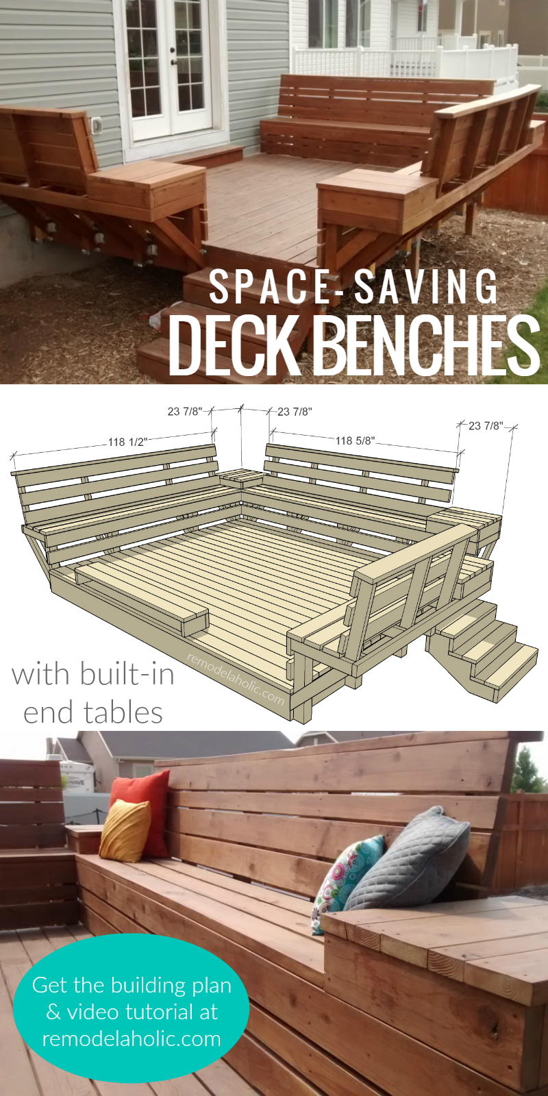 Remodelaholic | How to Build Space-Saving Deck Benches for a Small Deck -   14 garden design Wood decks ideas