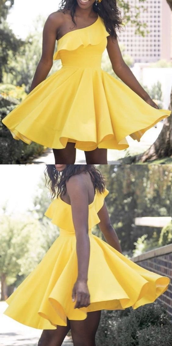 Yellow Homecoming Dresses,Cute Homecoming Dresses,Short Prom Dresses,One Shoulder Prom Dress -   14 homecoming dress Yellow ideas