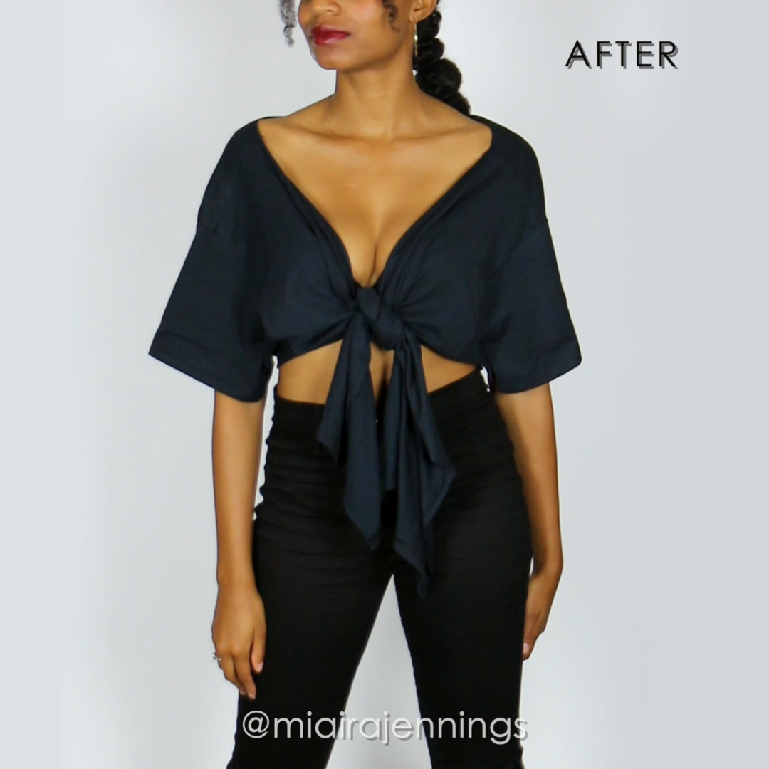 DIY Tie Front Plunging Crop Top (NO SEWING) -   15 DIY Clothes For Summer upcycle ideas