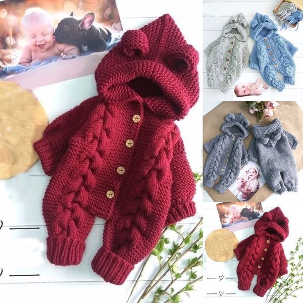 4 Colors Thick Warm Infant Baby Rompers Winter Clothes Newborn Baby Boy Girl Knitted Sweater Jumpsuit Hooded Kid Toddler Outerwear 0-2 Years | Wish -   15 DIY Clothes Winter kids ideas