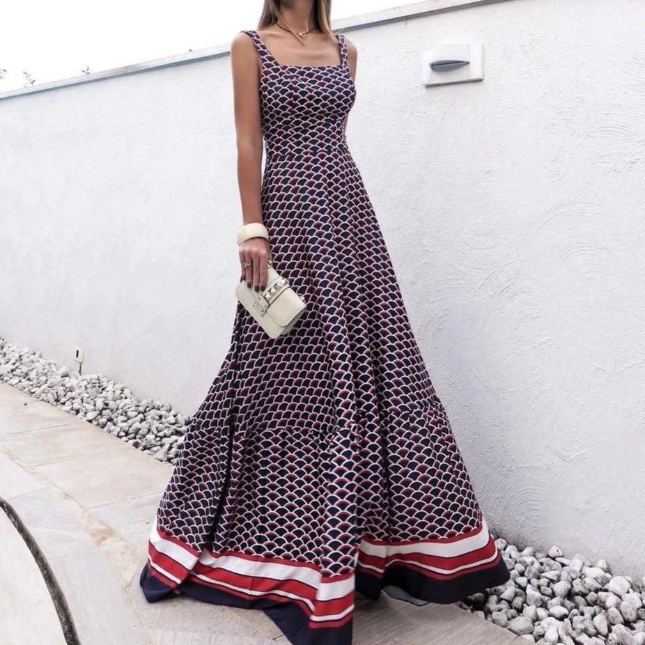 Fashion Square Neck Printed Maxi Dress -   15 dress Maxi vintage ideas