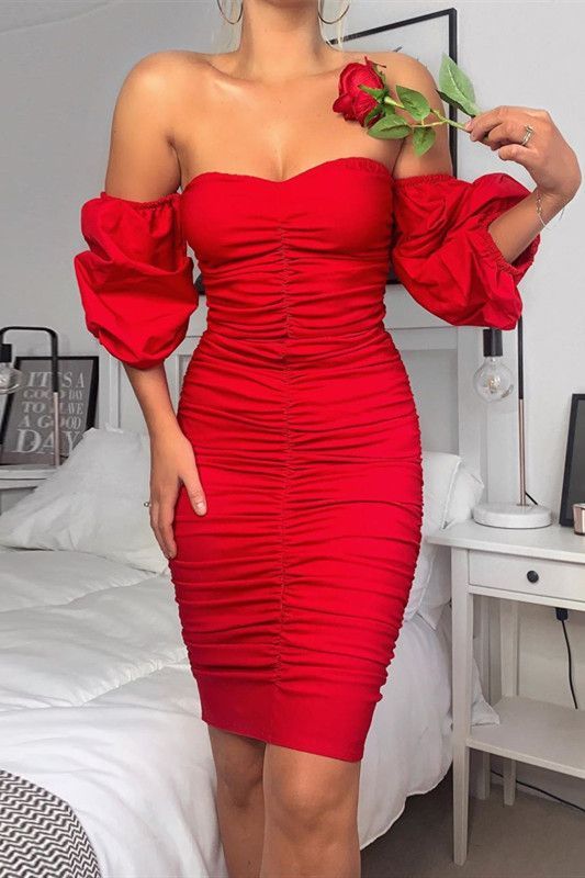 Fashion Sexy Red Off Shoulder Slim Dress -   15 dress Midi slim ideas