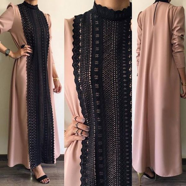 Elegant  Robes Women Long Sleeve Maxi Dress Muslim Lace Applique Cute Al-jilbib Spring Autumn Abaya | Wish -   16 dress Muslim for women ideas