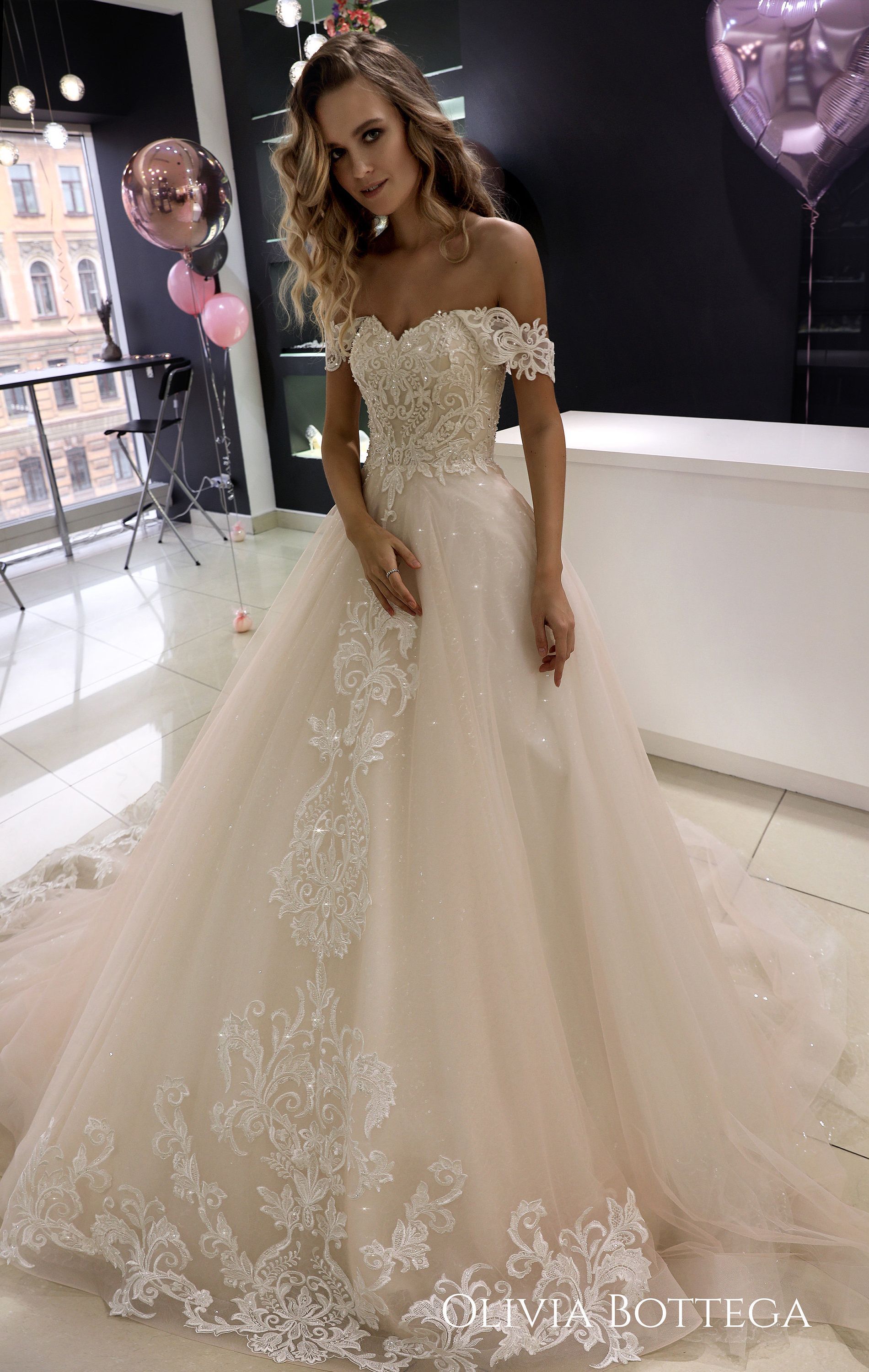 Off the shoulder wedding dress Ivia by Olivia Bottega. Open back wedding dress. Lace wedding dress. A line wedding dress. -   16 wedding Disney dress ideas