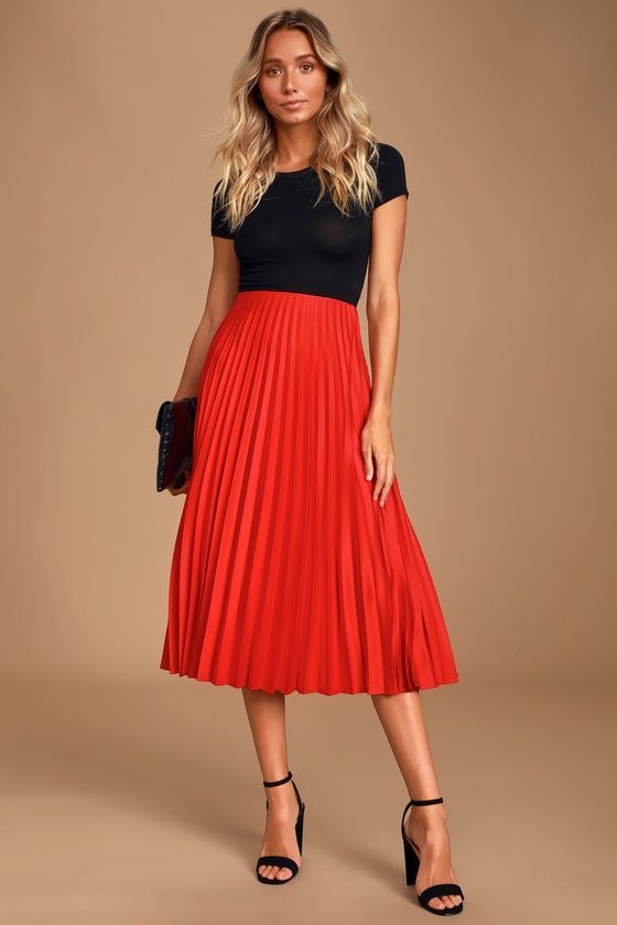 Pleated Midi Skirts -   17 dress Red skirts ideas