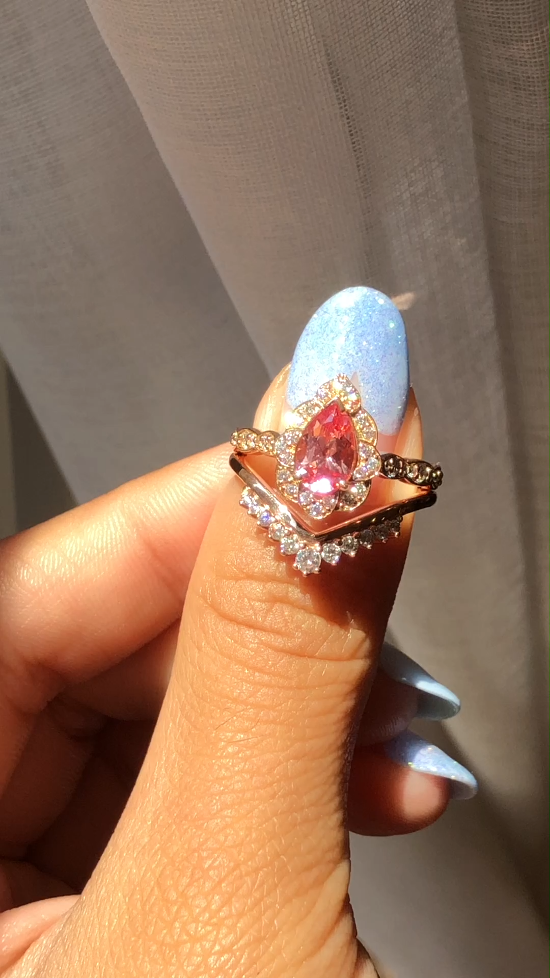 Vintage Floral Pear Cut Peach Sapphire Bridal Ring Set by La More Design -   18 sapphire wedding Bands ideas