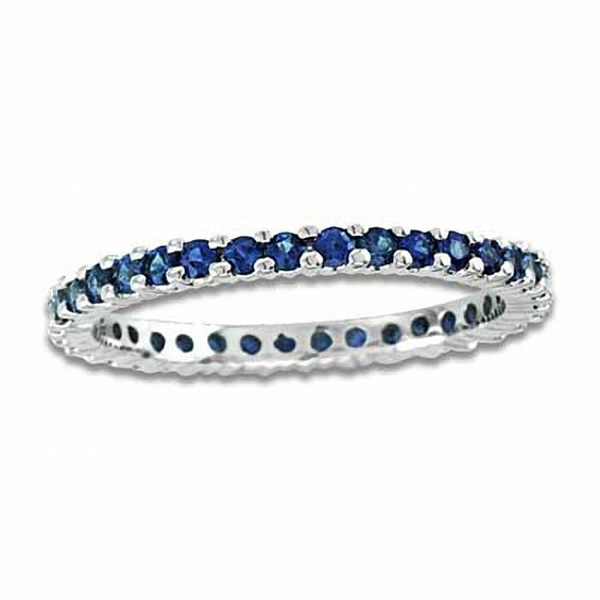 Blue Sapphire Eternity Wedding Band in 14K White Gold|Zales -   18 sapphire wedding Bands ideas
