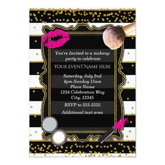 Makeup Party Gold Confetti & Stripes Glamour Invitation | Zazzle.com -   19 makeup Party invites ideas