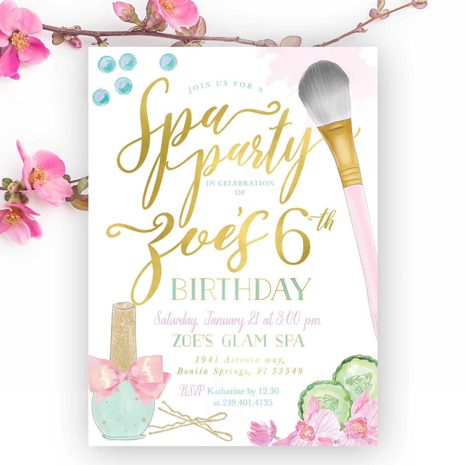 Spa Party Invitation, Spa Birthday Party Invitation - Glam Spa Party, Makeup Party Girl Birthday Invite -   19 makeup Party invites ideas