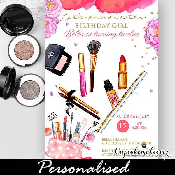 Makeup Party Invitations, Glam Pamper Day Birthday - Cupcakemakeover -   19 makeup Party invites ideas