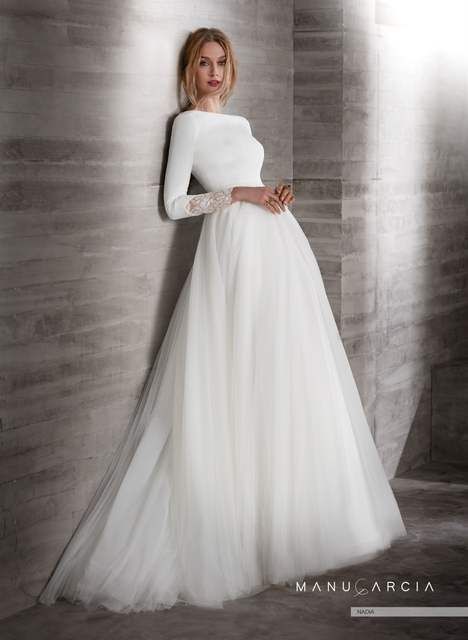 New Simple Crepe Tulle Modest Wedding Dresses With 3/4 Sleeves Boat Neck Covered Back Country Western Sleeved Bridal Gowns|Wedding Dresses|   - AliExpress -   19 wedding Gown with sleeves ideas