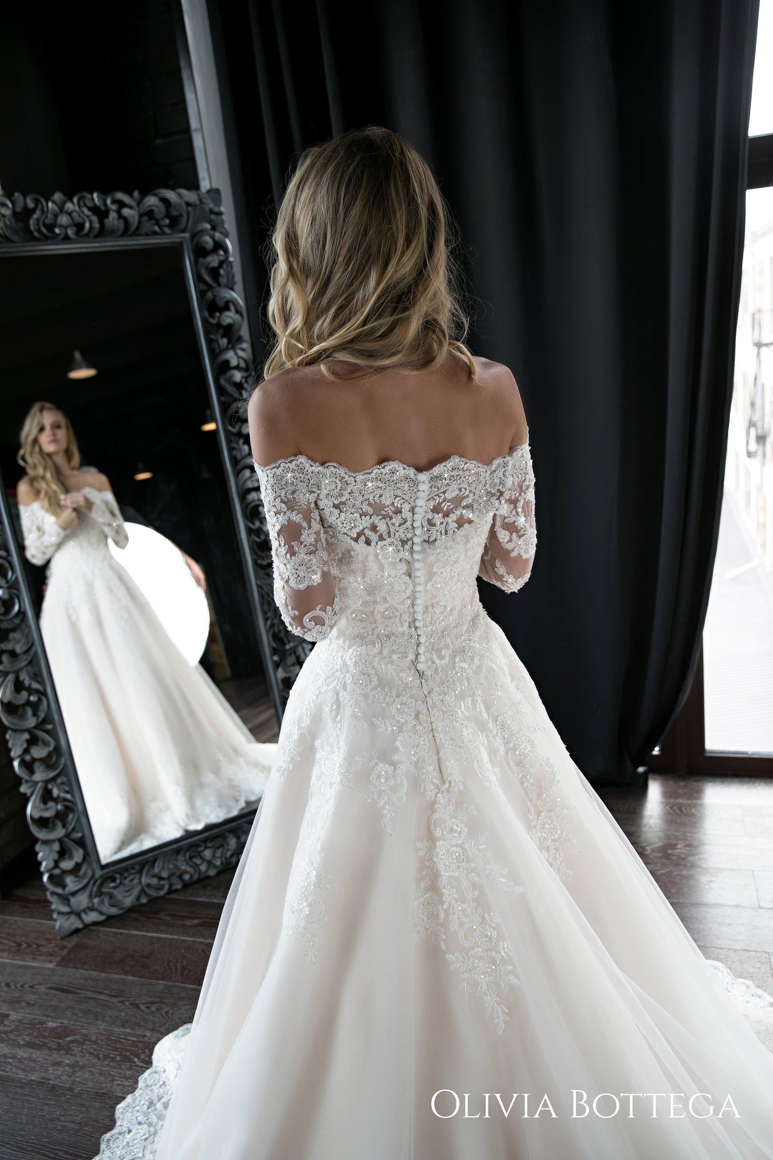 A line wedding dress Olivia by Olivia Bottega. Wedding dress off the shoulder -   19 wedding Gown with sleeves ideas