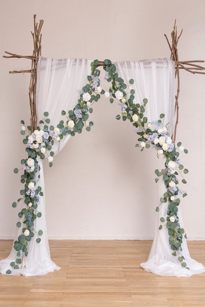 Arch Flower Garland with Sheer Drape (Set of 2) - Powder Blue -   15 wedding Blue arch ideas