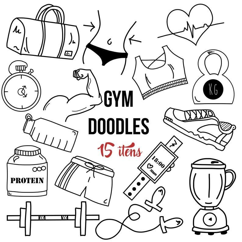 15 Fitness Doodles Clipart | Gymnasium, Fitness, Workout Clipart | Vector | Personal and Commercial Use | Printable Png | Digital Stamp -   16 fitness Journal doodles ideas