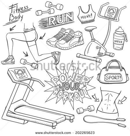 Gym Fitness Doodles Set Stock Vector (Royalty Free) 202265623 -   16 fitness Journal doodles ideas