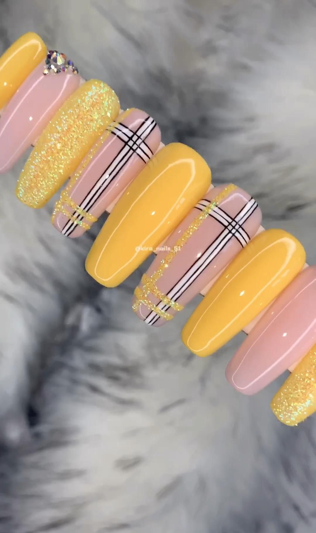 Yellow Plaids by Kira B -   16 nails acrylic ideas