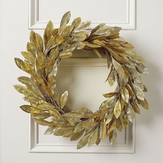 Kraft & Glitter Leaves Wreath - Gold -   17 holiday Wreaths gold ideas