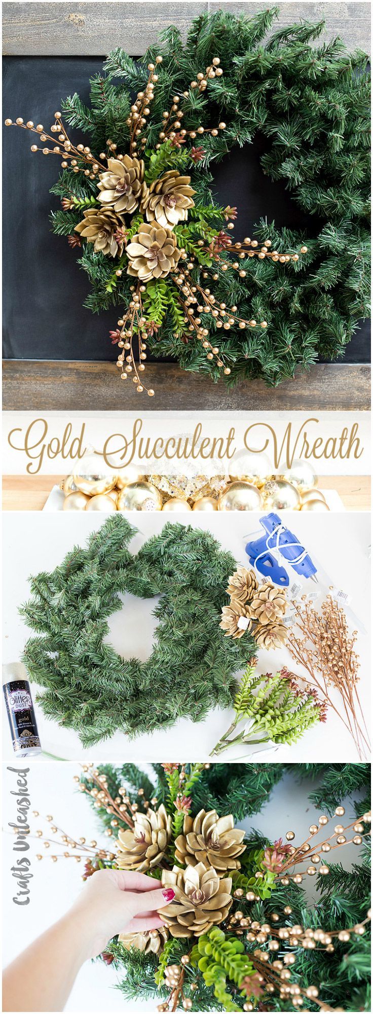 DIY Holiday Wreath With Gold Succulents - Consumer Crafts -   17 holiday Wreaths gold ideas