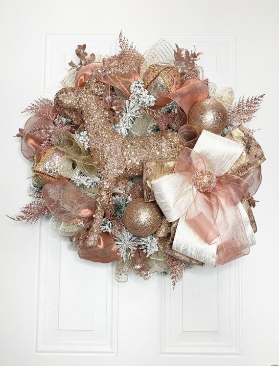 Rose Gold Deer Christmas Wreath, Rose Gold Decor, Elegant Christmas Wreath, Holiday Wteath, Victoria -   17 holiday Wreaths gold ideas