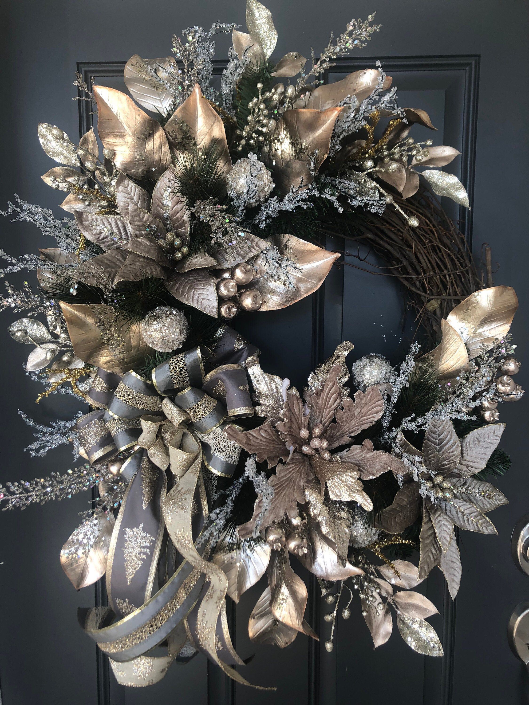 Elegant Christmas wreath/Poinsettia wreath/Holiday wreath -   17 holiday Wreaths gold ideas