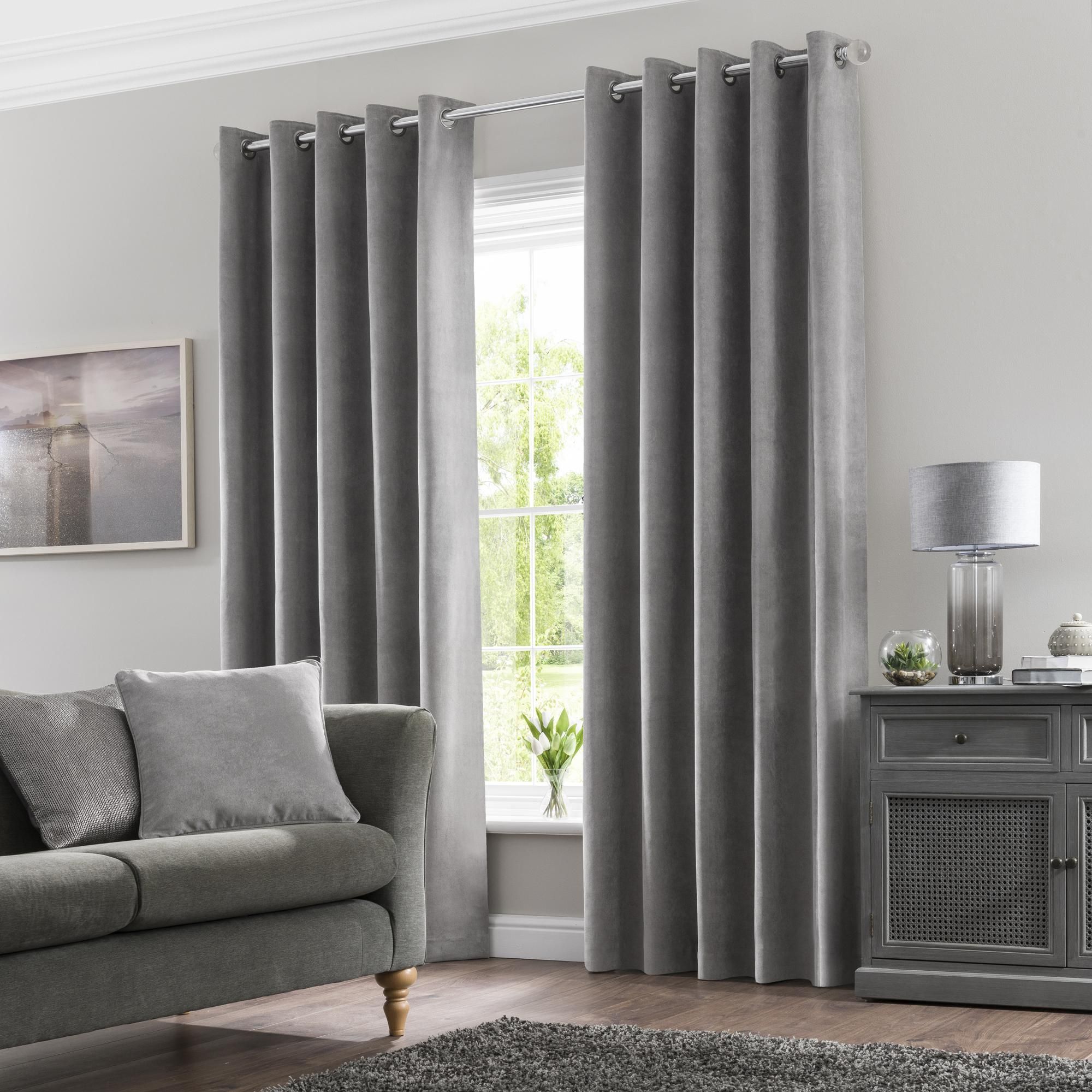 Margot Grey Matt Velour Eyelet Curtains -   18 room decor Grey curtains ideas