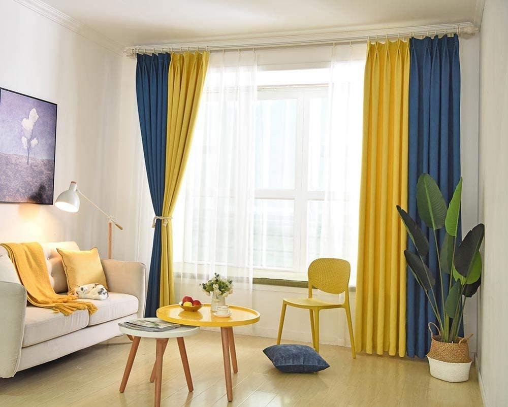 US $14.77 31% OFF|Modern Color Stitching Blackout Curtains for Living Room Decoration Curtain for The Bedroom Grey Blue Curtain Drapes Blue Yellow|Curtains|   - AliExpress -   18 room decor Grey curtains ideas