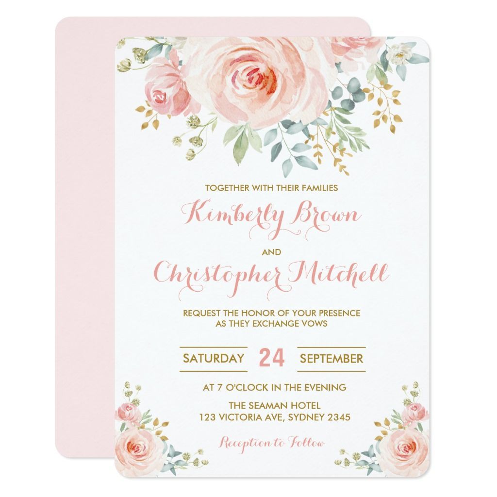Soft Watercolor Blush Pink Floral Wedding Party Invitation -   18 wedding Invitations pink ideas