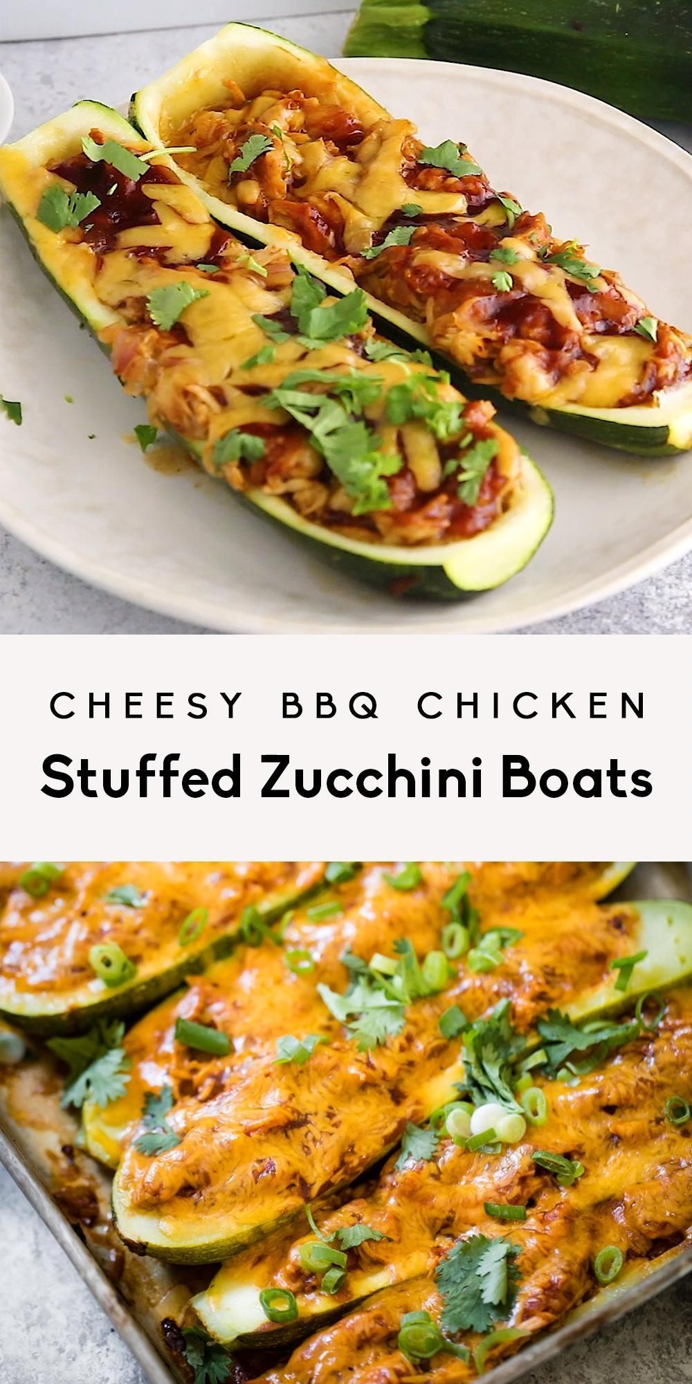 Cheesy BBQ Chicken Stuffed Zucchini Boats -   18 zucchini boats ideas