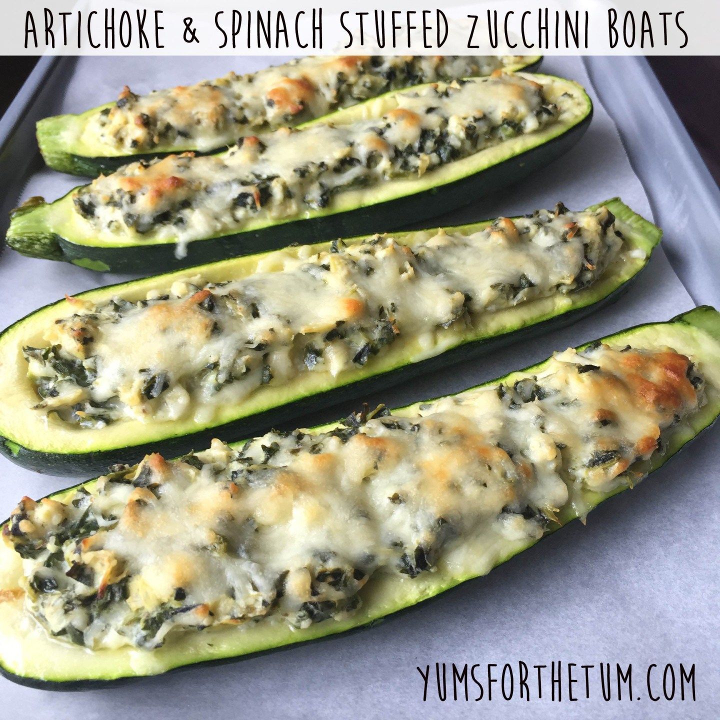 Artichoke & Spinach Stuffed Zucchini Boats - Healthy by 40 -   18 zucchini boats ideas