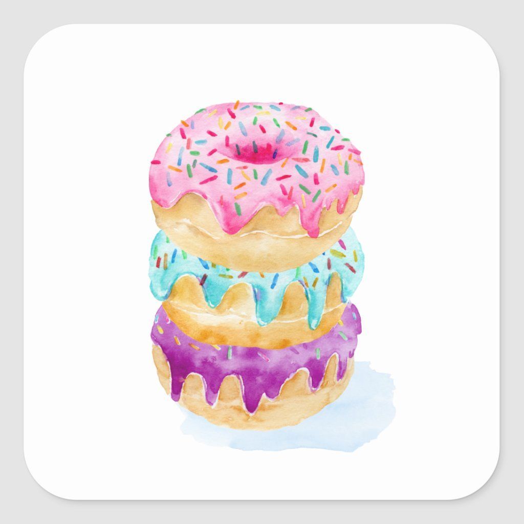 Watercolor stack of donuts Square Sticker -   19 small cake Drawing ideas
