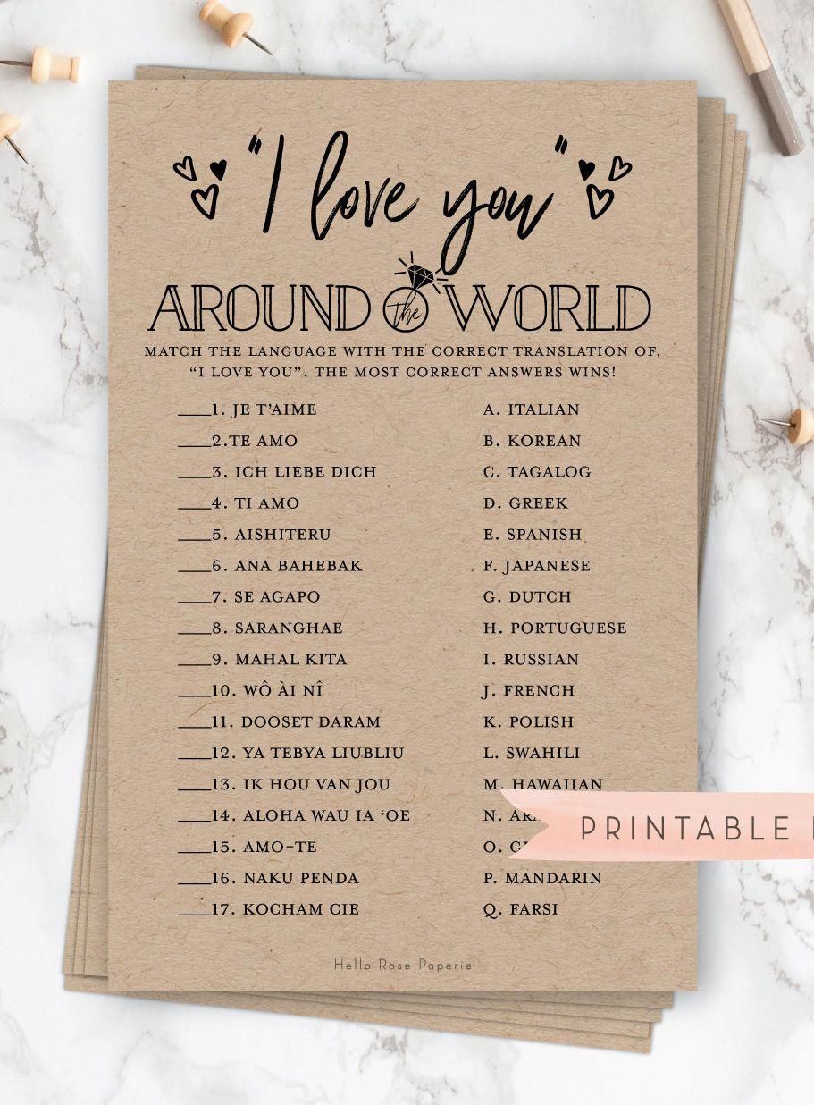 I Love You Around the World Language Game . Printable Bridal | Etsy -   19 wedding Games for bridal party ideas