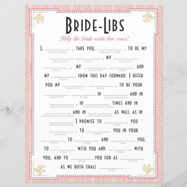 Art Deco Style Bride Libs Game | Zazzle.com -   19 wedding Games for bridal party ideas