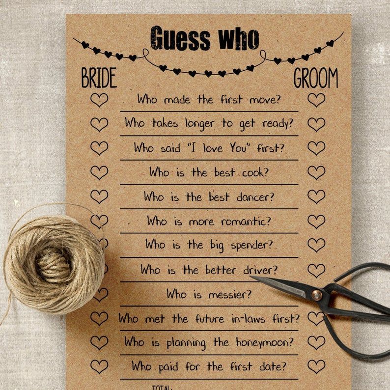 Bridal Shower Games, Printable Guess Who game, PDF, G101 -   19 wedding Games for bridal party ideas