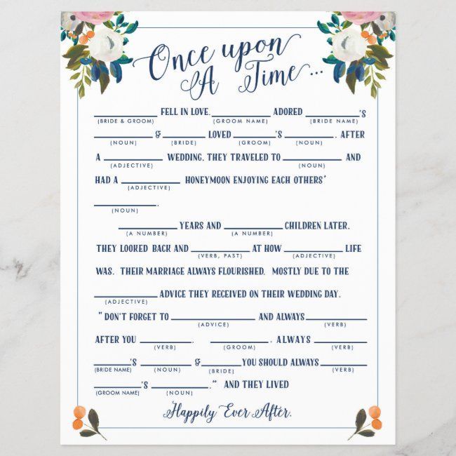 Once Upon A Time Love Story Bridal Libs Game | Zazzle.com -   19 wedding Games for bridal party ideas