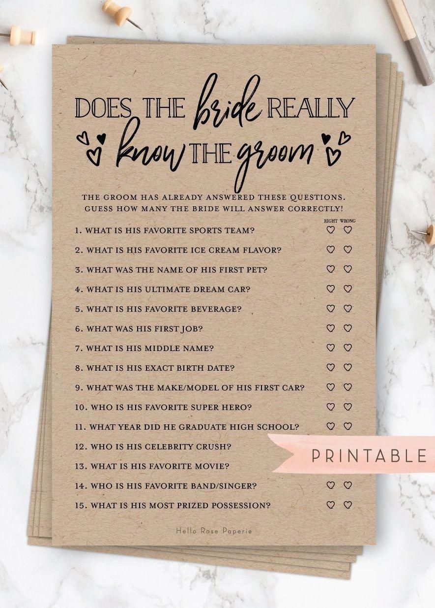 Does the Bride Really Know the Groom Virtual  Printable Game | Etsy -   19 wedding Games for bridal party ideas