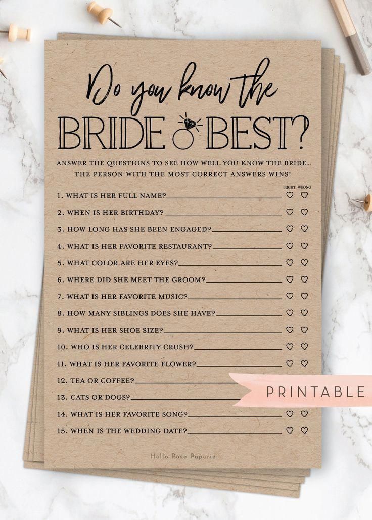 Do You Know the Bride Best . Printable Bridal Shower Fun Game | Etsy -   19 wedding Games for bridal party ideas