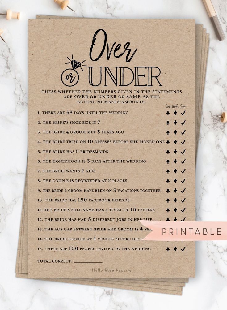 Over or Under Virtual  Printable Game . Bridal Wedding | Etsy -   19 wedding Games for bridal party ideas