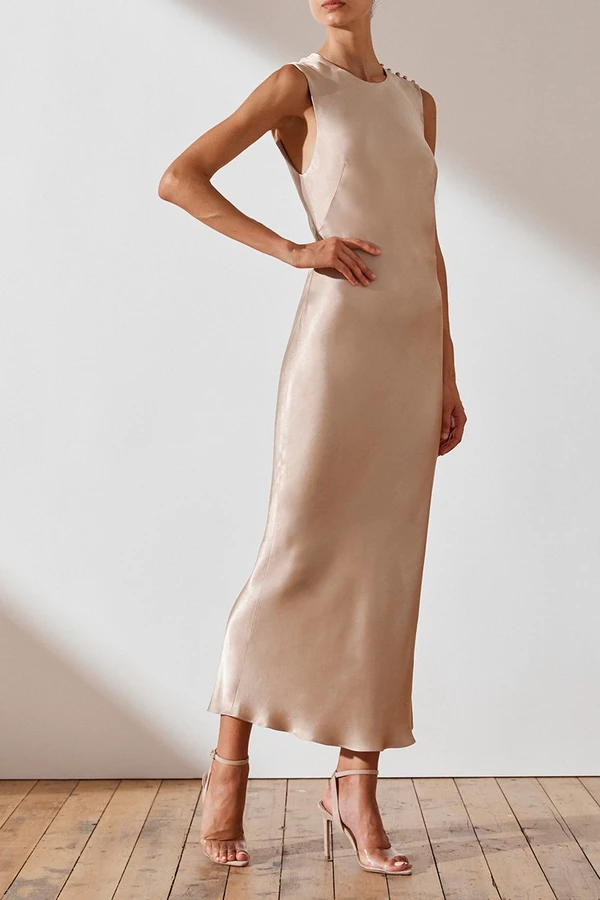 La lune bias sleeveless midi dress - gold -   16 dress Elegant silk ideas