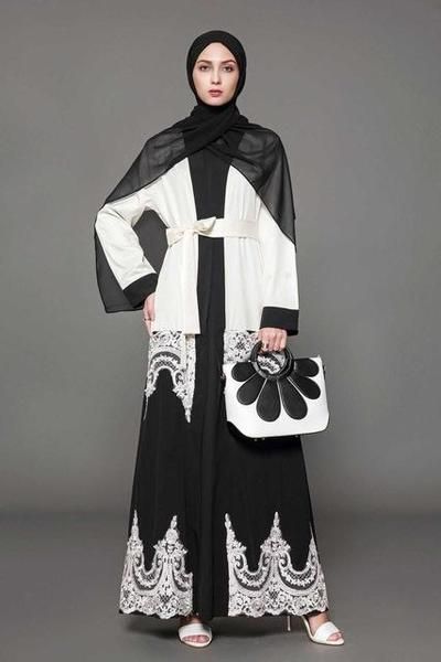 Elegant Black and White Abaya With Lace -   17 dress Muslim elegant ideas