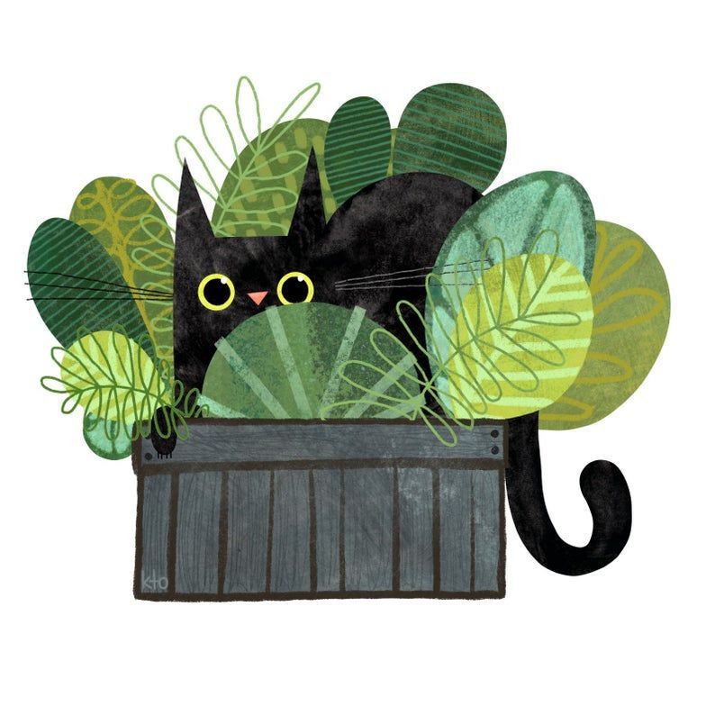 Cat Plant Print  Cat Illustration  Cute Art  Cat Lover | Etsy -   18 planting Illustration paintings ideas