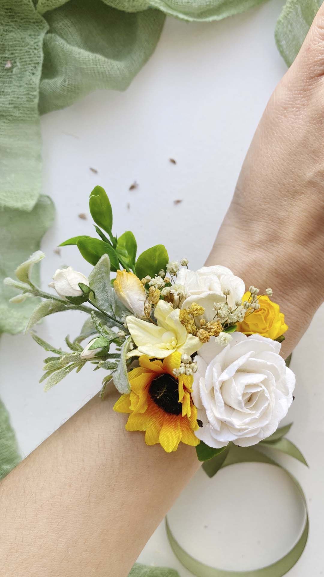 Sunflower bridesmaids corsage, yellow flower wrist corsage, sunflower bracelet -   18 wedding Rustic bouquet ideas