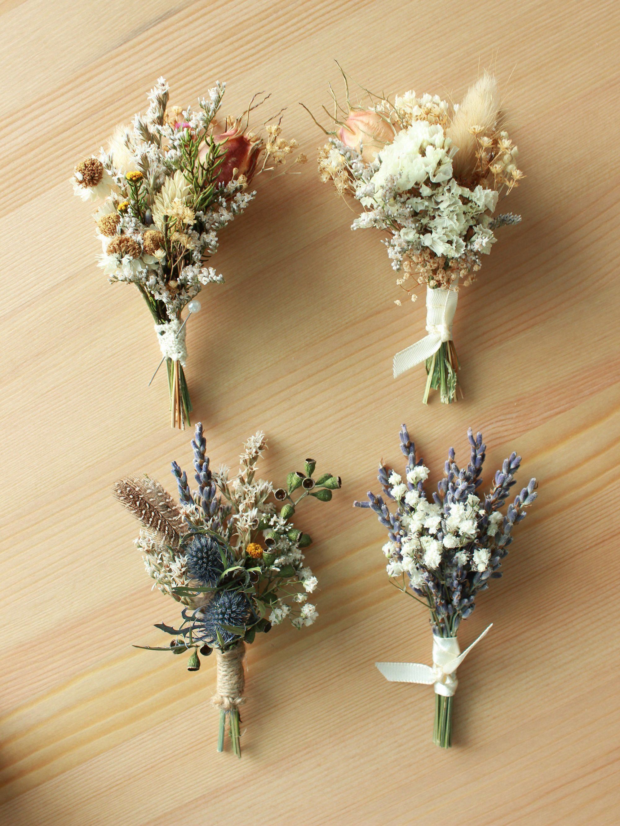 Double thistles Bohemian Rustic Dried flowers boutonniere / French Lavender meets German Statice flowers and Eucalyptus berries -   18 wedding Rustic bouquet ideas