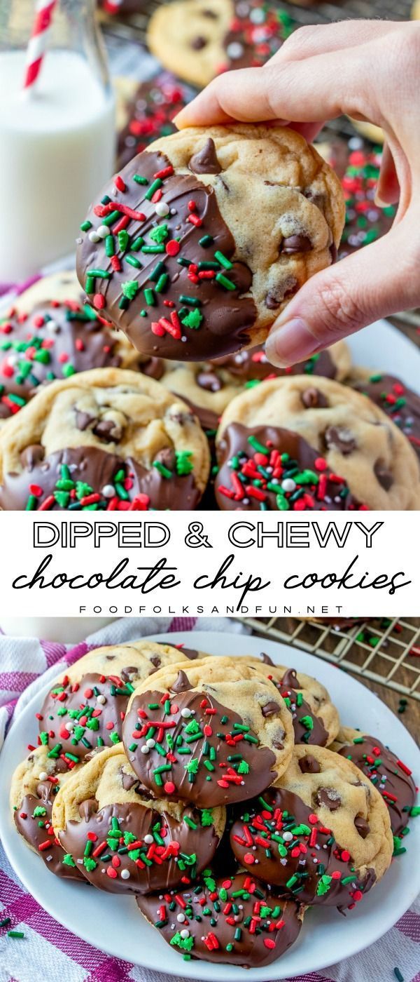 Dipped Chewy Chocolate Chip Cookies -   19 best holiday Cookies ideas