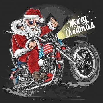 Santa Claus Christmas Usa America Tour Biker Motorcycle Motorbike Cooper Artwork Vector, Adventure, American, Army PNG and Vector with Transparent Background for Free Download -   holiday Illustration vector