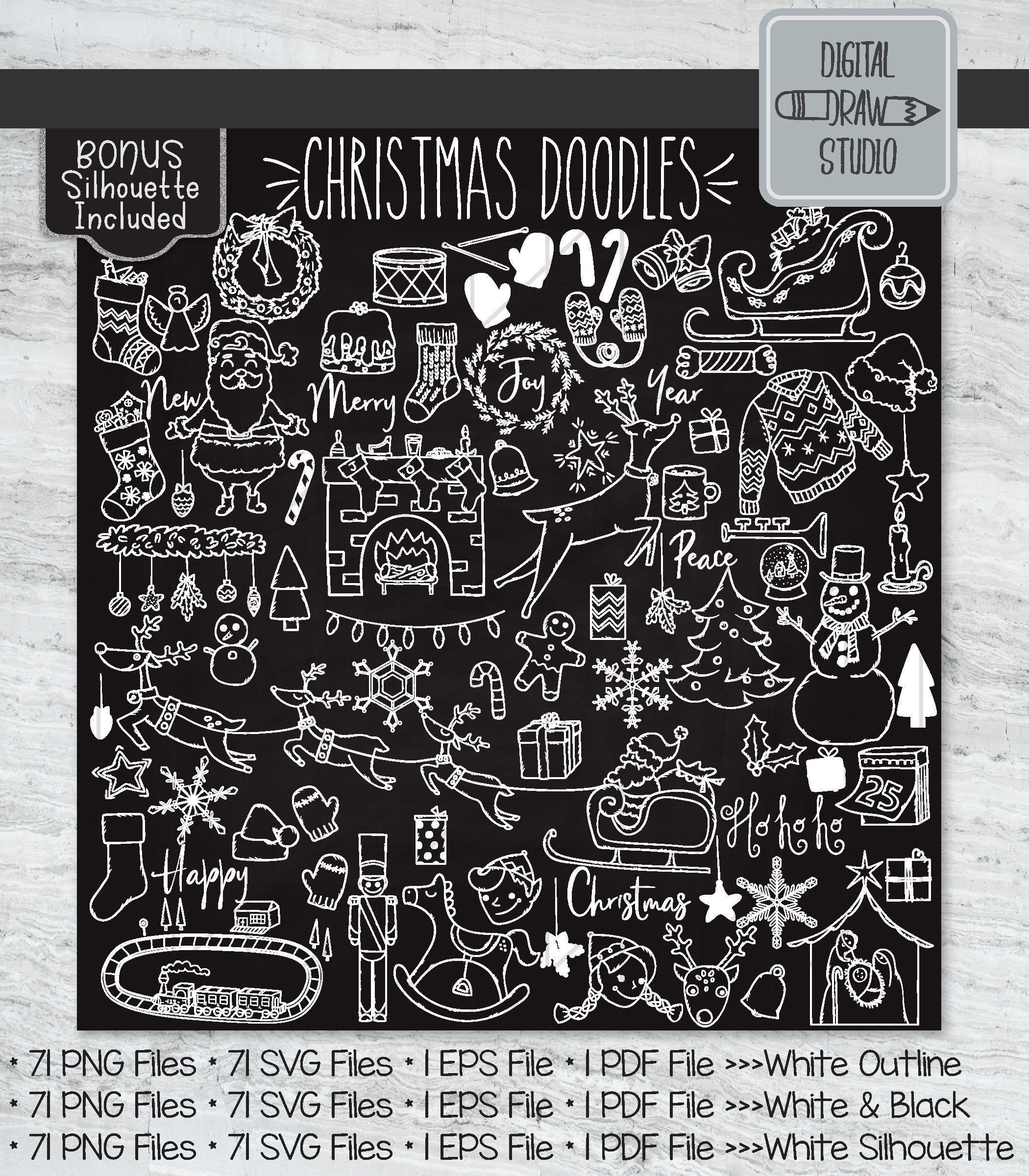 142 White Christmas Doodles Clip Art | Hand Drawn Holiday Illustrations | New Year Day Vector Graphics Bundle | Png Eps Pdf Svg -   holiday Illustration vector